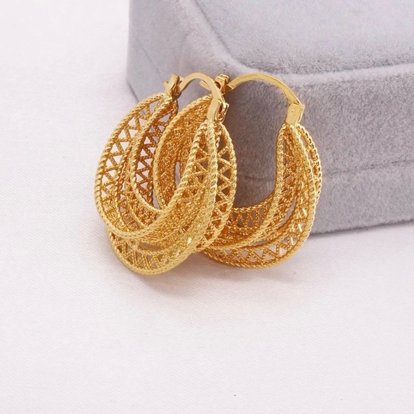 Hoop Earrings, 24k Gold plated Hoop Earrings, Big Hoop Earrings, Statement Hoop - Picture 4 of 9